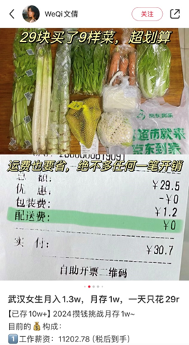 “武汉女生月入过万一天仅花29元”冲上热搜，京东小时达下调运费门槛获网友点赞