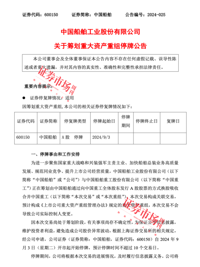 中国船舶、中国重工公告筹划重大资产重组，近十年A股资本市场最大规模并购交易来了！