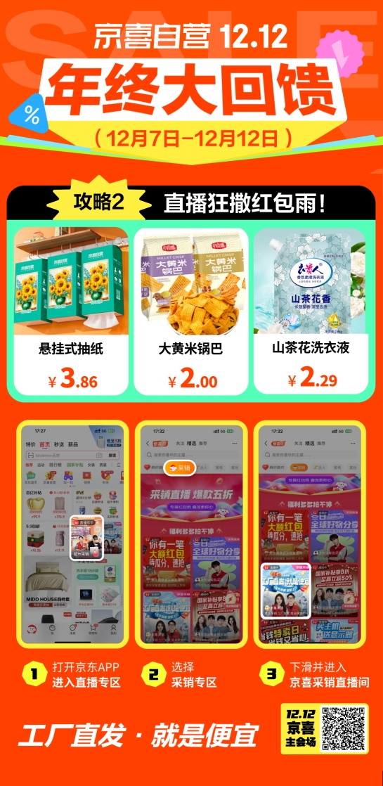 京喜12.12年终大回馈启动 厂货直发5折抢