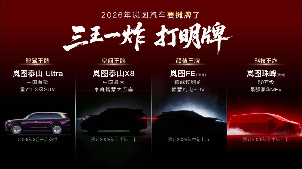 岚图汽车2026产品阵容重磅揭晓，四款车型覆盖三大品类