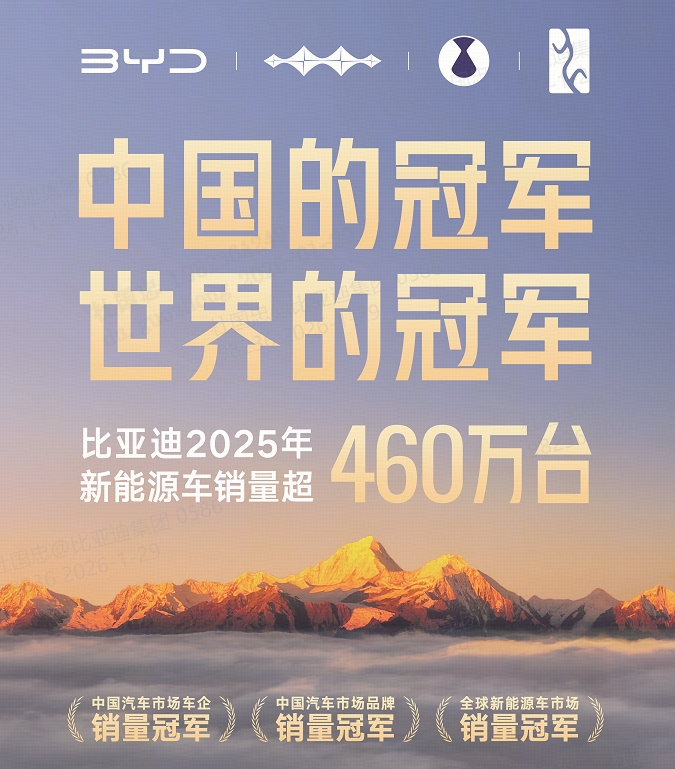​比亚迪2025年新能源车销量再创新高，海外破百万助推增长