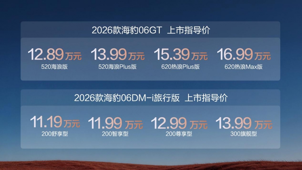 12.89-16.99万元，“年轻人第一台GT”比亚迪2026款海豹06GT焕新上市！