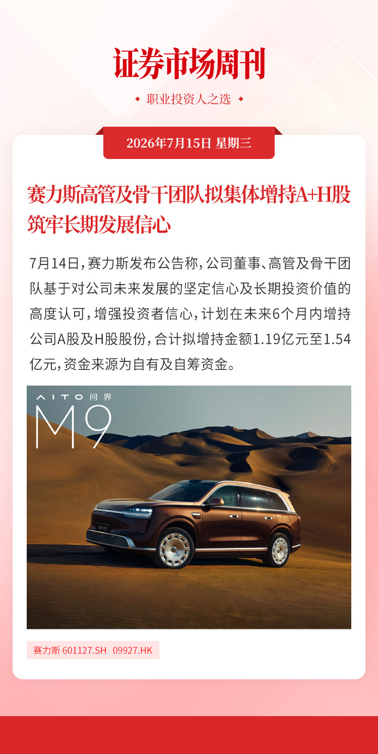 赛力斯高管及骨干团队拟集体增持A+H股  筑牢长期发展信心
