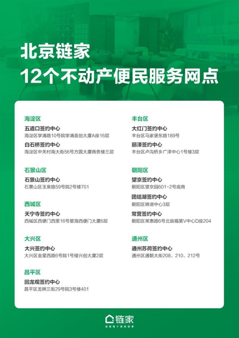 北京链家:12家签约中心可打印房产证,周末能办、无需预约、不限链家交易